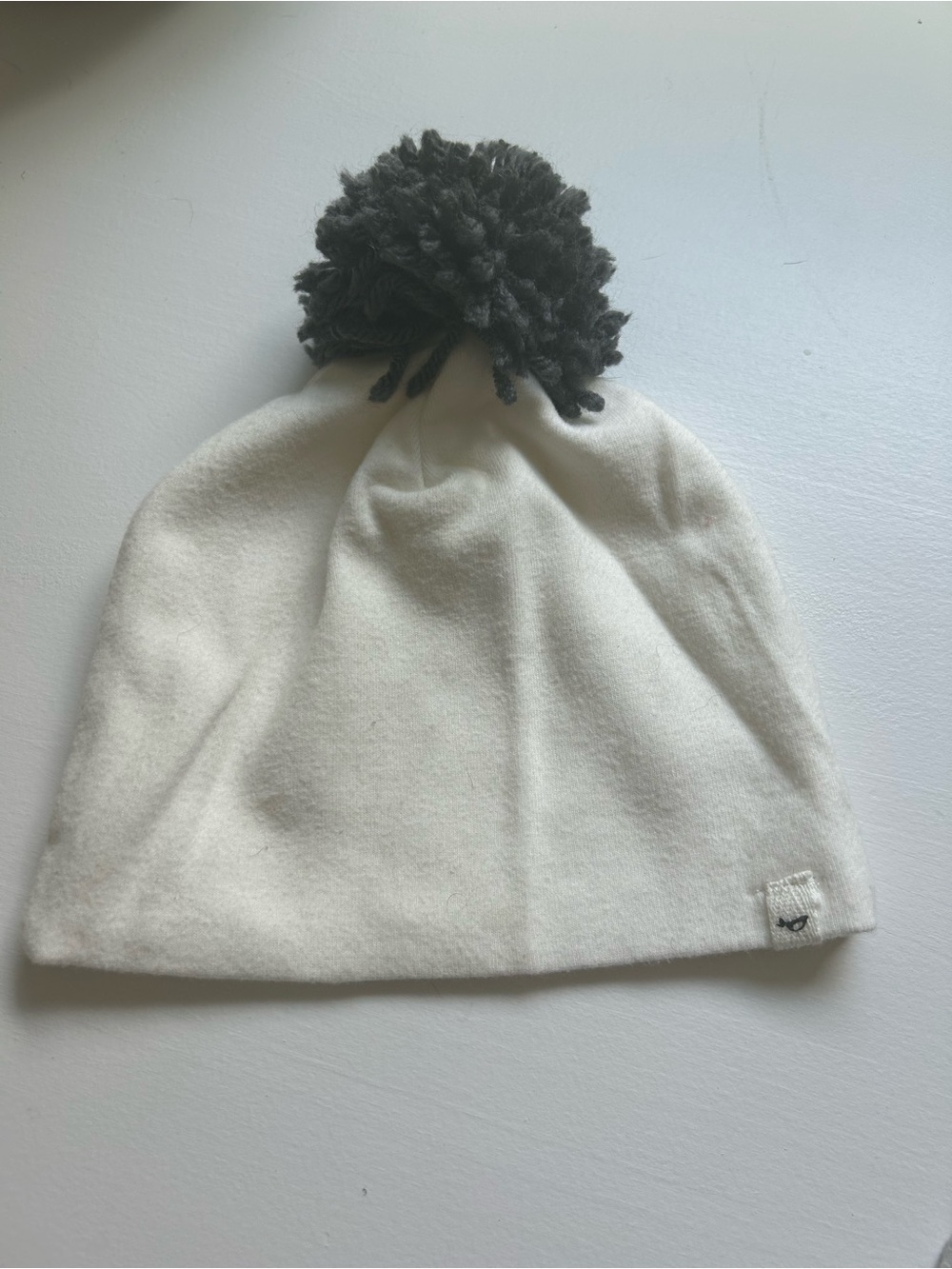 Children's White cotton Beanie Hat with blue Pom - Kids Accessories